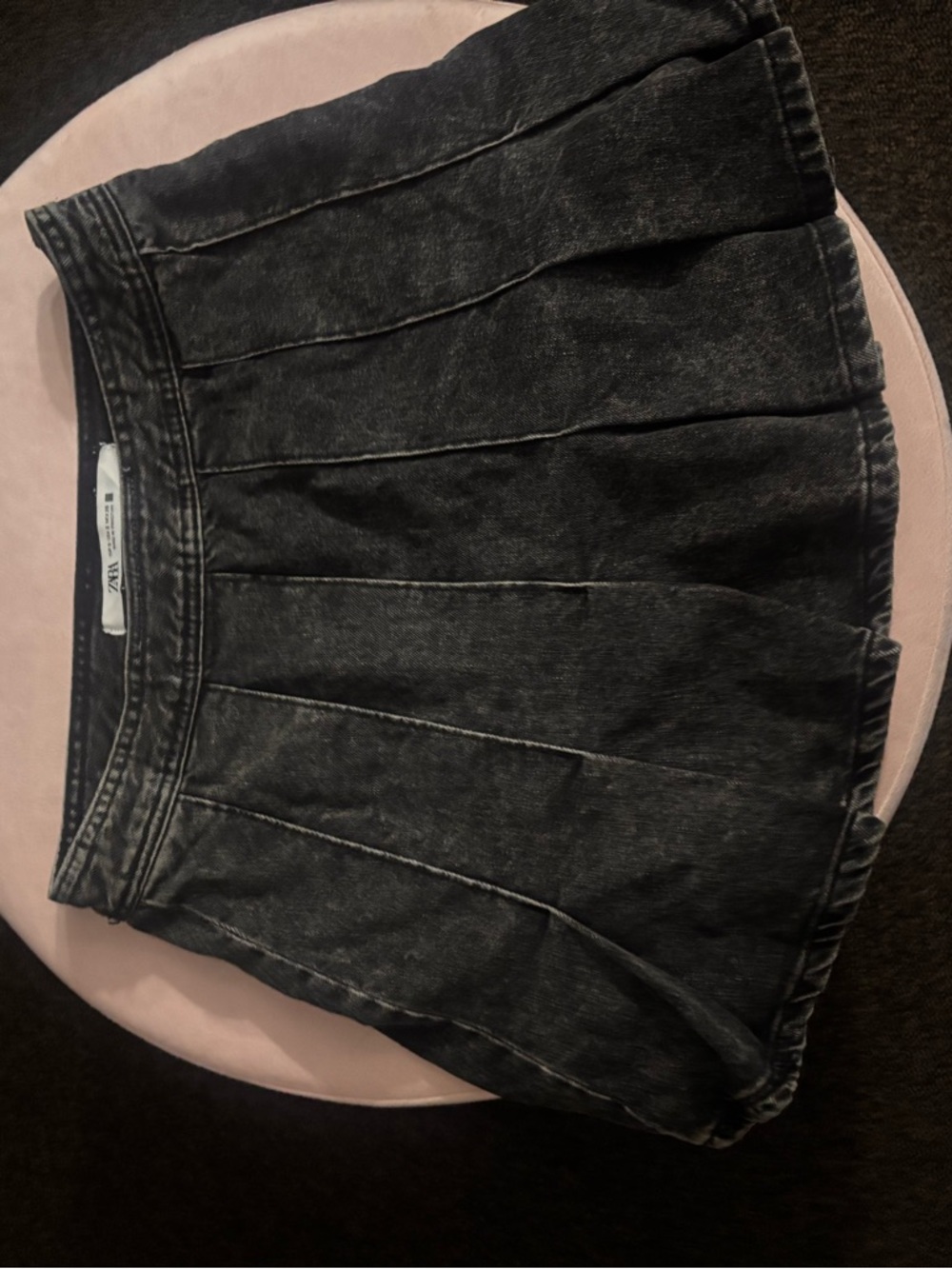 Zara Black Washed Denim Mini Skirt